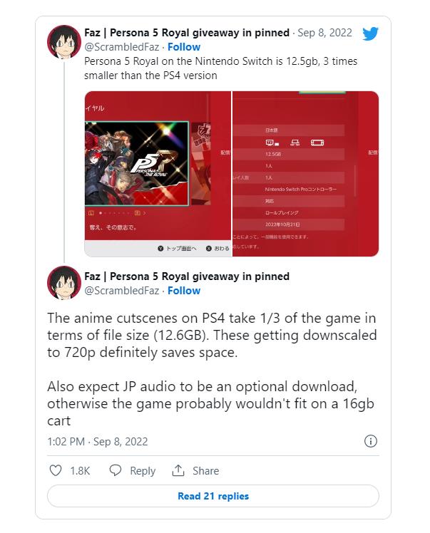 Persona 5 Royal: раскрыты размеры Nintendo Switch