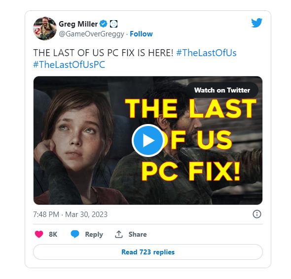The Last of Us Part 1, Грег Миллер раскрывает трюк для плавной игры на твиттер