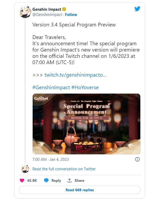 Genshin Impact Update 3.4 twitch