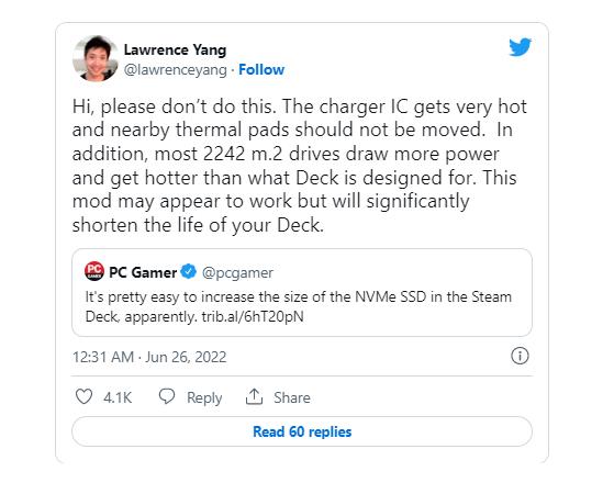 Лоуренс Янг из Valve публично порекомендовал отказаться от модификации Steam Deck